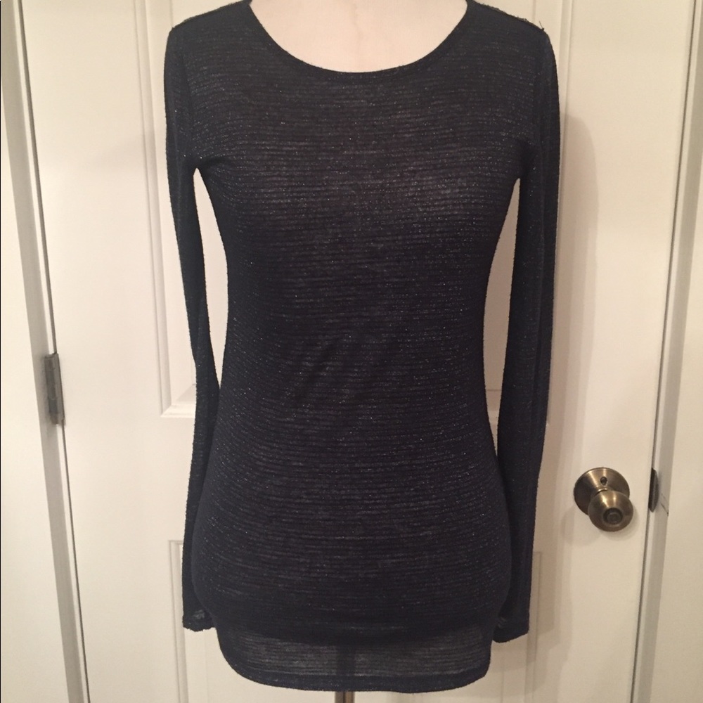 MARTIN + OSA TOP TEE BLUE SILVER SEMI SHEER LONG SLEEVE Size XS